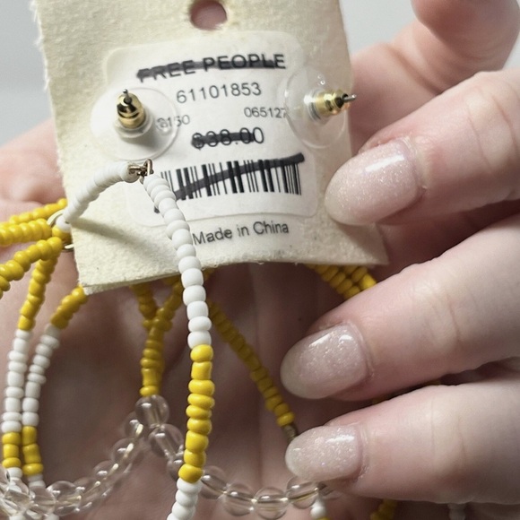 NWT Free People Landslide Layered Hoop Earrings Yellow White Beaded Seed‎ Bead - Picture 4 of 4